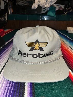 Vintage Aerotest Rope Snapback Hat White Aerocap Promotional Cap